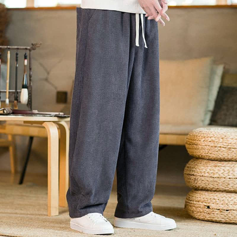 Buddha Stones Pantaloni da uomo a gamba affusolata, minimalisti, con coulisse, tinta unita, per autunno/inverno, modello casual e minimalista, con tasca. - image 3