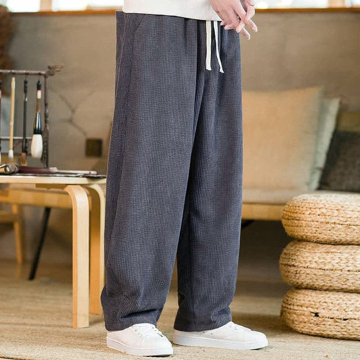 Buddha Stones Pantaloni da uomo a gamba affusolata, minimalisti, con coulisse, tinta unita, per autunno/inverno, modello casual e minimalista, con tasca. - image 3