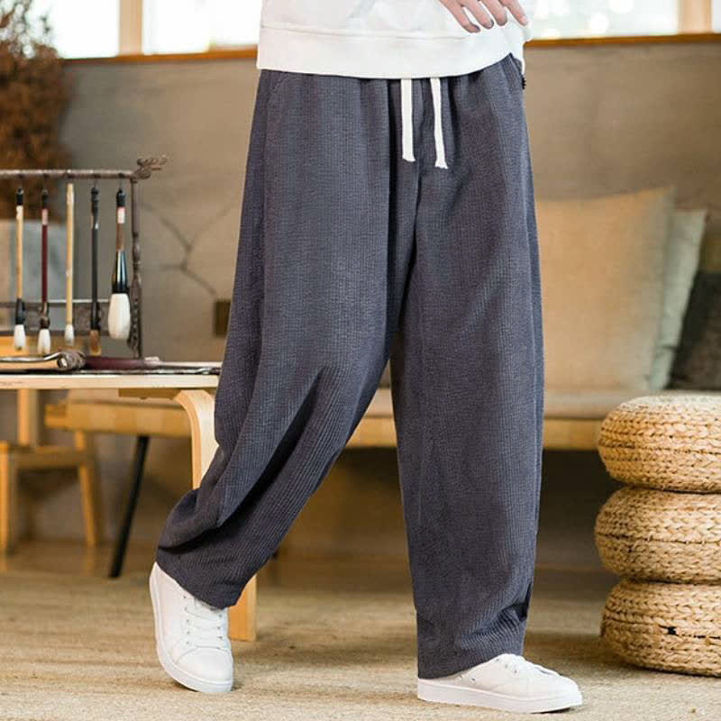 Buddha Stones Pantaloni da uomo a gamba affusolata, minimalisti, con coulisse, tinta unita, per autunno/inverno, modello casual e minimalista, con tasca. - image 1