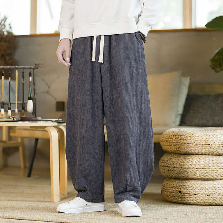 Buddha Stones Pantaloni da uomo a gamba affusolata, minimalisti, con coulisse, tinta unita, per autunno/inverno, modello casual e minimalista, con tasca. - Grigio tenue - US/UK/AU46, EU56 (5XL) - image 0