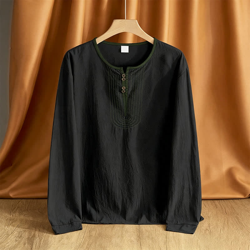 Buddha Stones Camicie da uomo a maniche lunghe, tinta unita, stile vintage, casual, per primavera/autunno. - Nero - US/UK/AU42, EU52 (3XL) - image 9