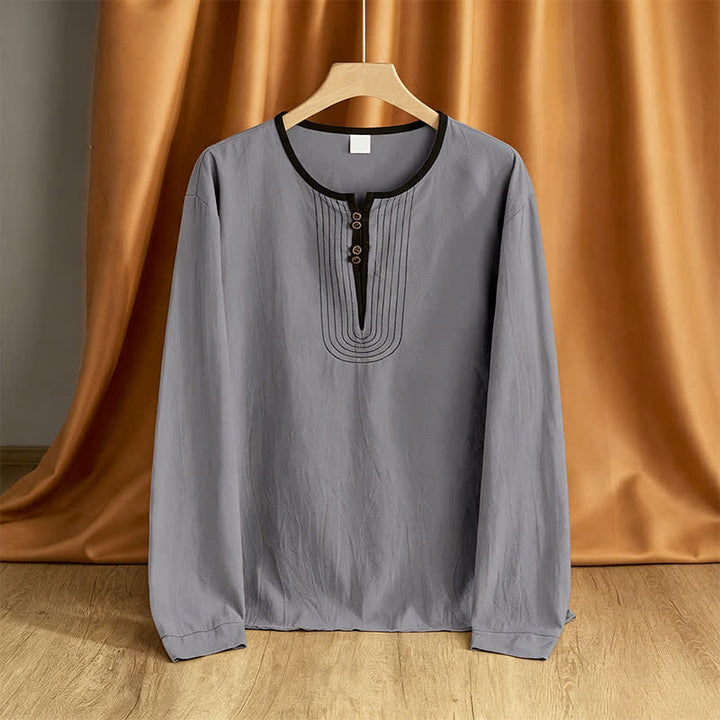 Buddha Stones Camicie da uomo a maniche lunghe, tinta unita, stile vintage, casual, per primavera/autunno. - Grigio ardesia chiaro - US/UK/AU42, EU52 (3XL) - image 7