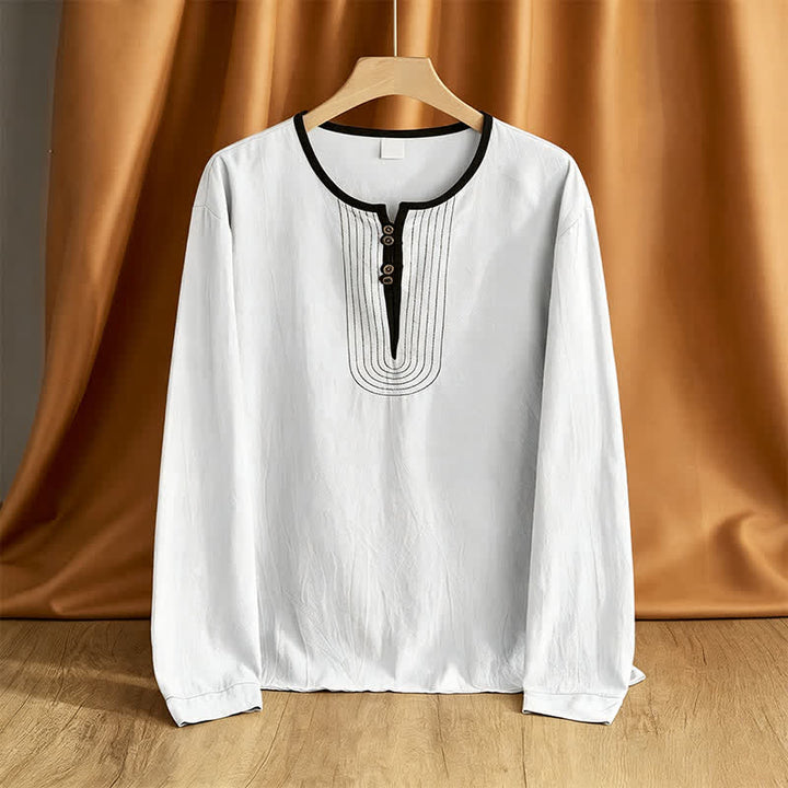 Buddha Stones Camicie da uomo a maniche lunghe, tinta unita, stile vintage, casual, per primavera/autunno. - Bianco - US/UK/AU42, EU52 (3XL) - image 11