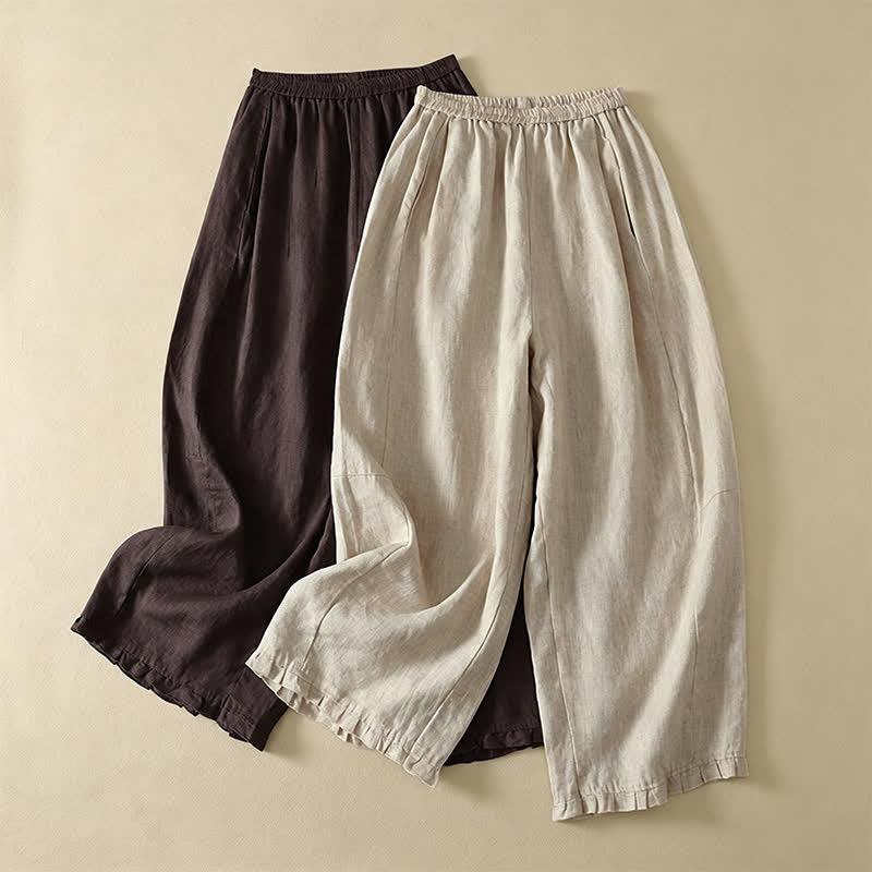 Buddha Stones Pantaloni basici semplici a tinta unita da donna, modello alla caviglia, con gamba dritta e tasche, per primavera/estate. - image 9