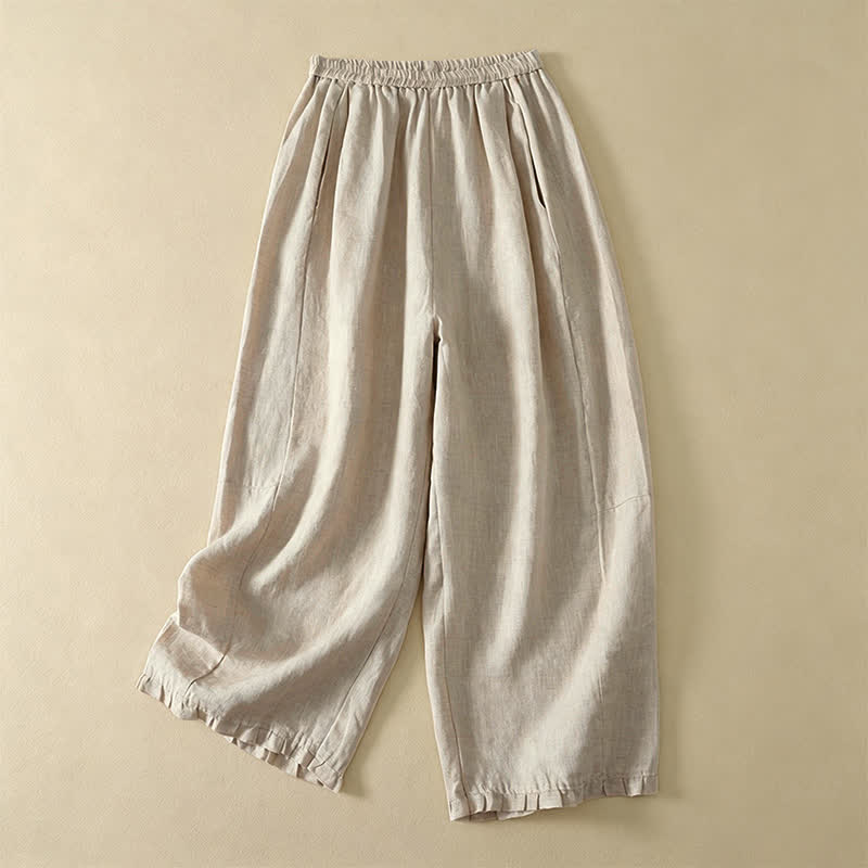 Buddha Stones Pantaloni basici semplici a tinta unita da donna, modello alla caviglia, con gamba dritta e tasche, per primavera/estate. - Beige - US8-10, UK/AU12-14, EU40-42 (2XL) - image 0