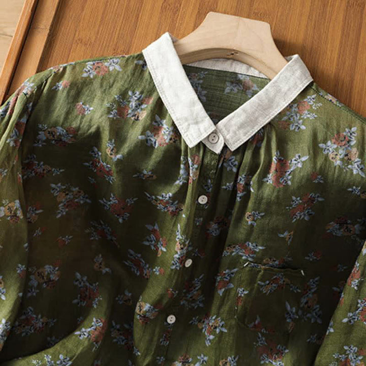 Buddha Stones Camicie da donna a maniche lunghe con bottoni, stampa floreale, stile vintage, per primavera/estate, con taschino. - image 9