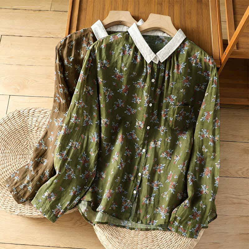 Buddha Stones Camicie da donna a maniche lunghe con bottoni, stampa floreale, stile vintage, per primavera/estate, con taschino. - image 15