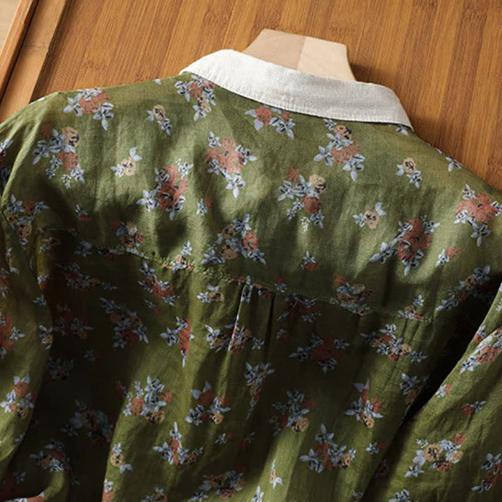 Buddha Stones Camicie da donna a maniche lunghe con bottoni, stampa floreale, stile vintage, per primavera/estate, con taschino. - image 10