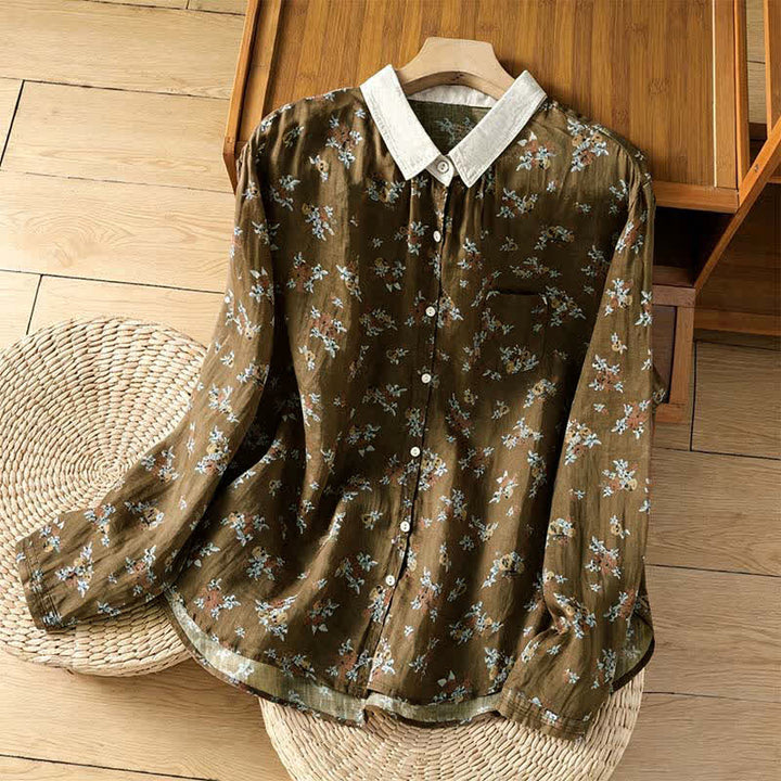 Buddha Stones Camicie da donna a maniche lunghe con bottoni, stampa floreale, stile vintage, per primavera/estate, con taschino. - Siena - US8-10, UK/AU12-14, EU40-42 (2XL) - image 0