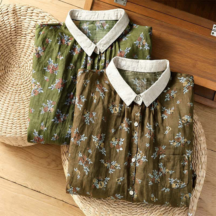 Buddha Stones Camicie da donna a maniche lunghe con bottoni, stampa floreale, stile vintage, per primavera/estate, con taschino. - image 16