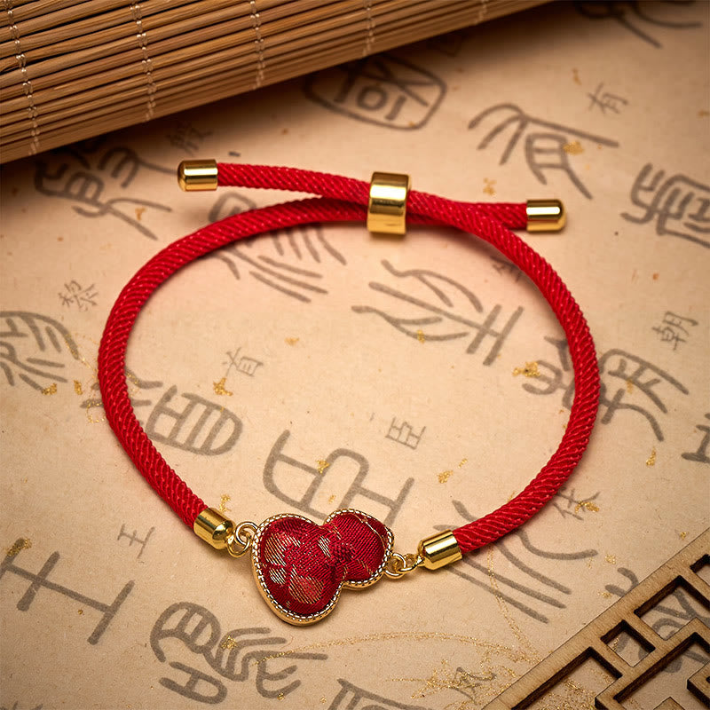 Buddha Stones Bracciale protettivo a forma di zucca in broccato con motivo a corda rossa - image 4