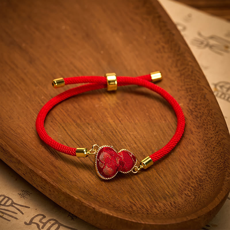 Buddha Stones Bracciale protettivo a forma di zucca in broccato con motivo a corda rossa - image 1
