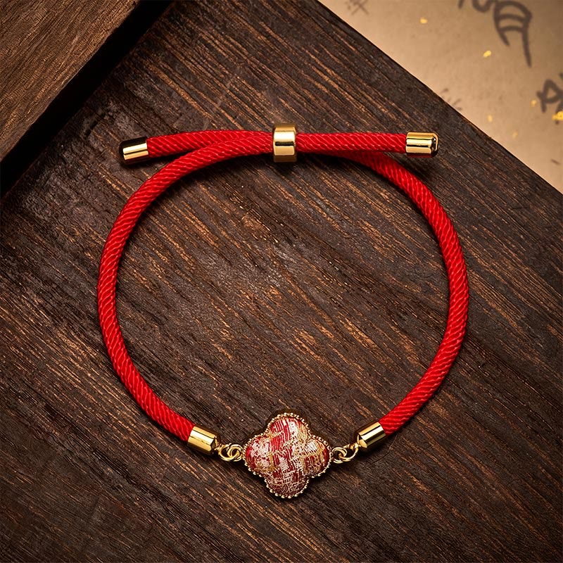 Buddha Stones Braccialetto portafortuna con quadrifoglio in broccato Red String Song. - Broccato Song (stessa tonalità di colore, motivo variabile) - image 0