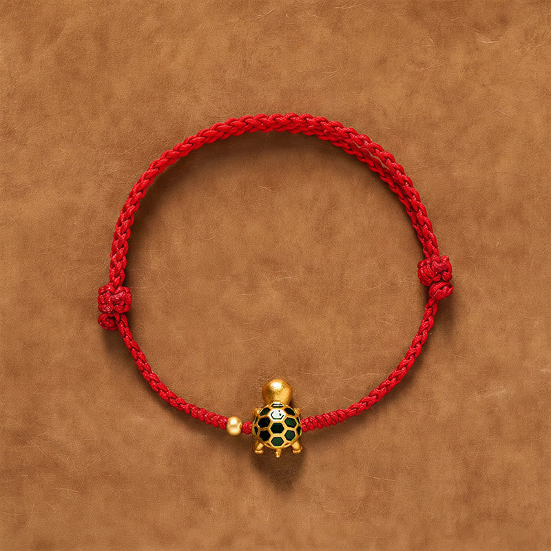 Buddha Stones Braccialetto fatto a mano con cordino rosso intrecciato portafortuna a forma di tartaruga. - Rosso scuro (Circonferenza del polso: 5,5–7,1 pollici/14–18 cm) - image 0