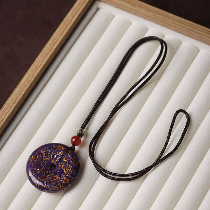 Buddha Stones Collana con ciondolo a forma di fibbia della pace e cordino intrecciato - Schema di colori viola con motivo casuale - image 8