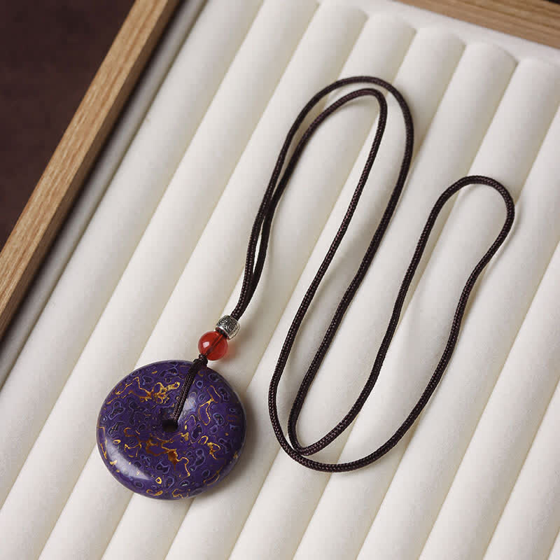 Buddha Stones Collana con ciondolo a forma di fibbia della pace e cordino intrecciato - Schema di colori viola e oro con motivo casuale - image 9