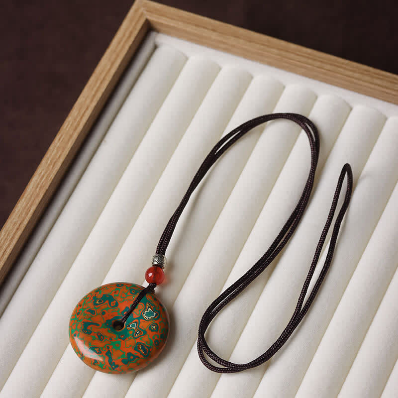Buddha Stones Collana con ciondolo a forma di fibbia della pace e cordino intrecciato - Schema di colori arancione con motivo casuale - image 7