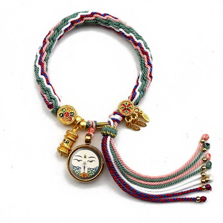 Buddha Stones Bracciale rinforzato Om Mani Padme Hum in acciaio al titanio tibetano - Rosa Verde - image 2