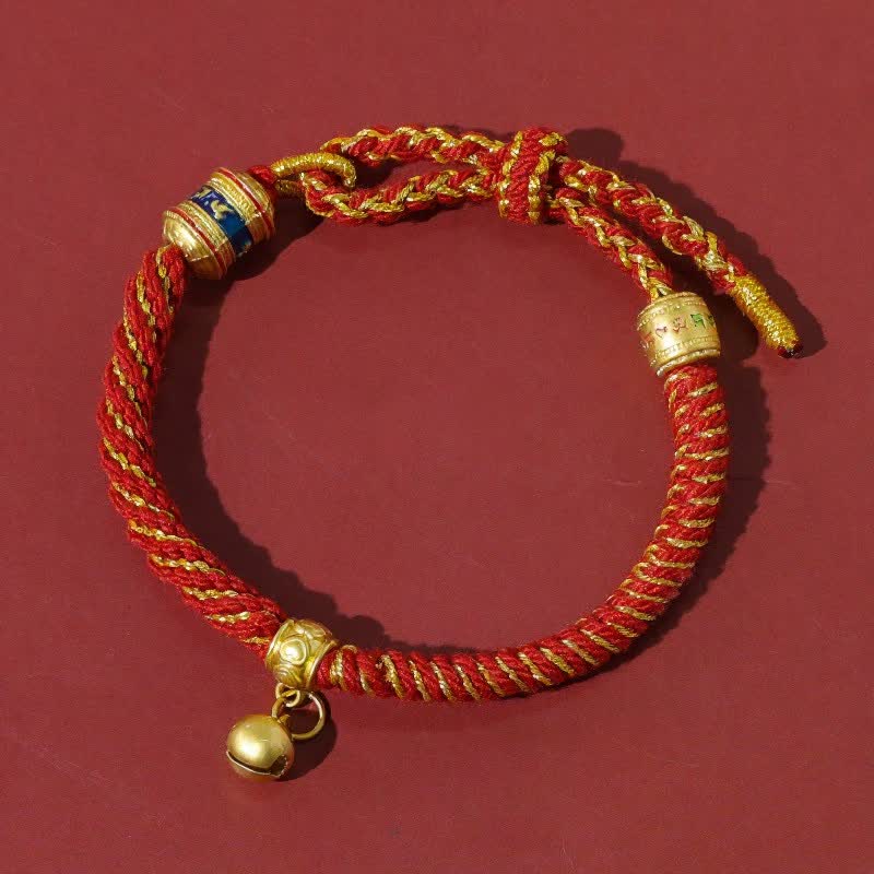 Buddha Stones Bracciale tibetano di protezione con cordino rosso Om Mani Padme Hum - Rosso - image 8