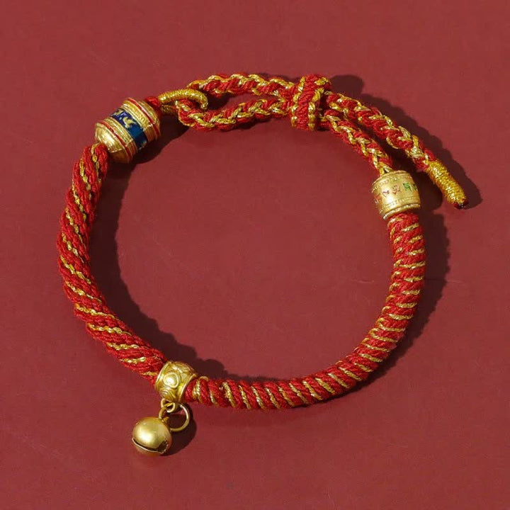 Buddha Stones Bracciale tibetano di protezione con cordino rosso Om Mani Padme Hum - Rosso - image 8