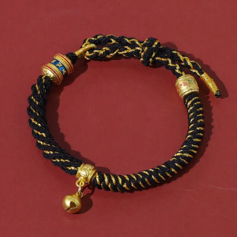 Buddha Stones Bracciale tibetano di protezione con cordino rosso Om Mani Padme Hum - Nero - image 12