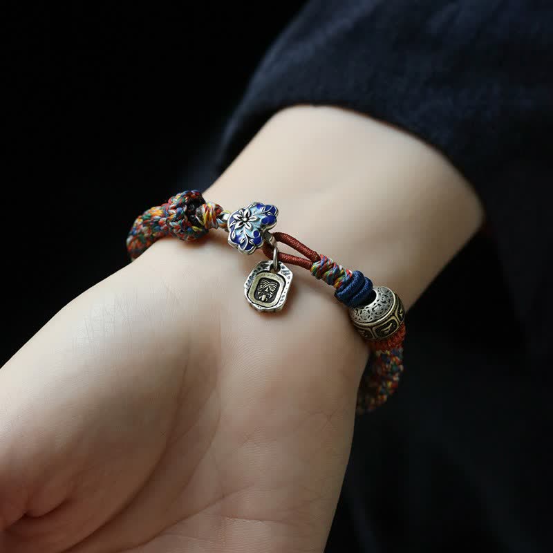 Buddha Stones Bracciale tibetano con corda intrecciata Zakiram Om Mani Padme Hum Peace - image 7