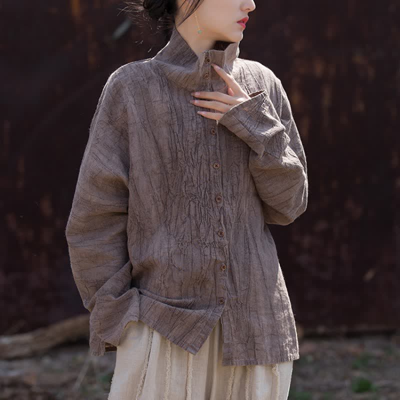 Buddha Stones Camicie da donna a maniche lunghe in ramia tinta unita, stile Tang, con colletto alla coreana, per primavera/autunno. - image 11