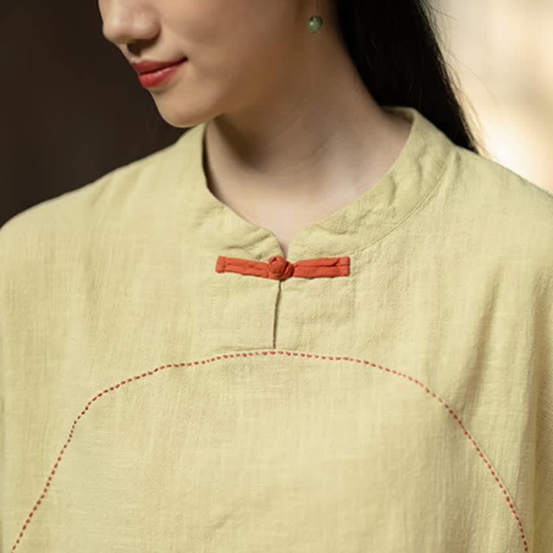 Buddha Stones Camicia da donna a maniche lunghe in ramia tinta unita, stile Tang, con bottoni a rana, ideale per primavera e autunno, con tasca. - image 9