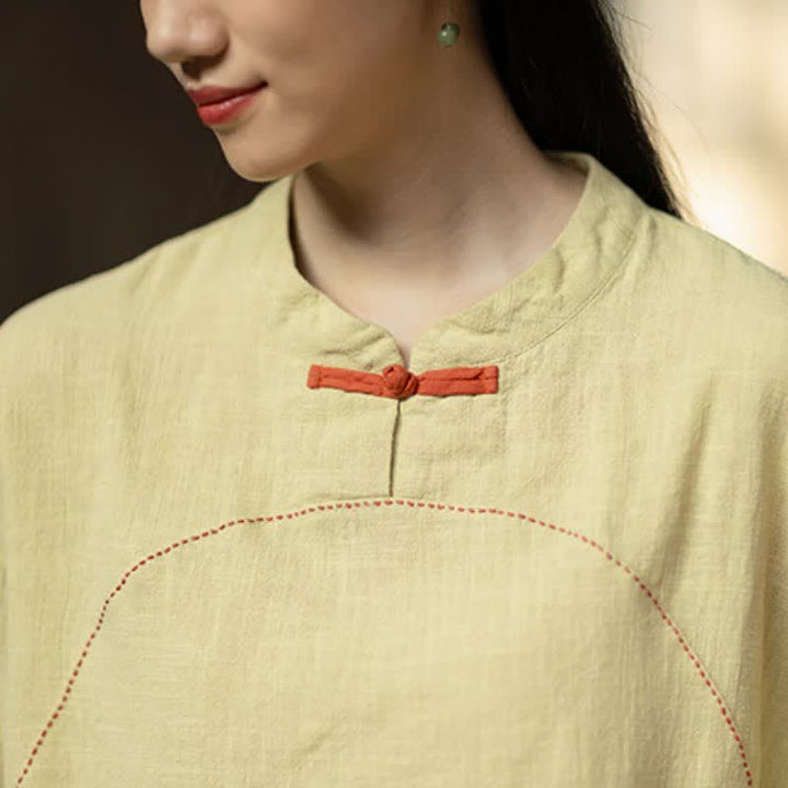 Buddha Stones Camicia da donna a maniche lunghe in ramia tinta unita, stile Tang, con bottoni a rana, ideale per primavera e autunno, con tasca. - image 9