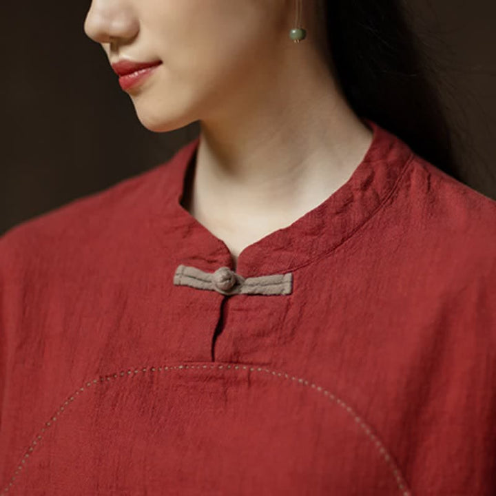 Buddha Stones Camicia da donna a maniche lunghe in ramia tinta unita, stile Tang, con bottoni a rana, ideale per primavera e autunno, con tasca. - image 14