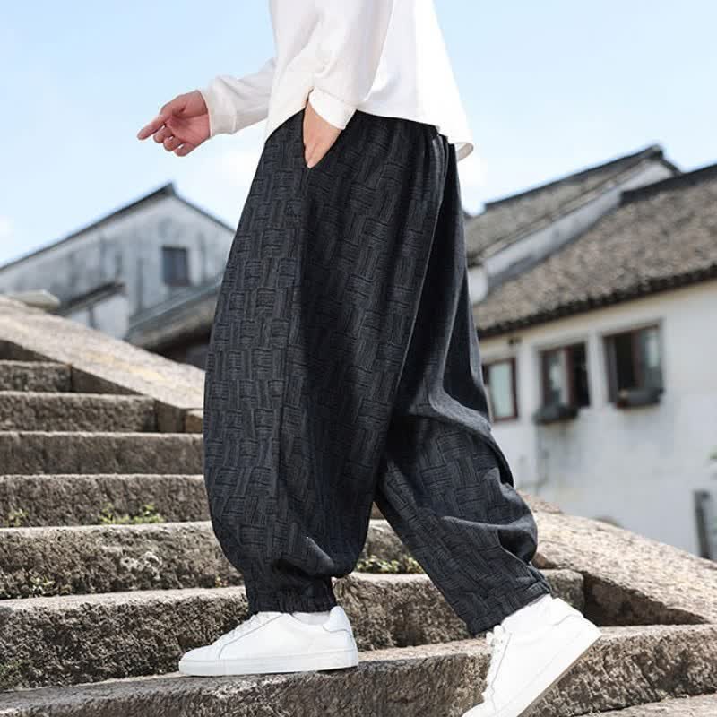 Buddha Stones Pantaloni alla caviglia da uomo stile harem con coulisse, casual, vintage, vintage, autunno/inverno, con motivo geometrico e tasca. - image 3