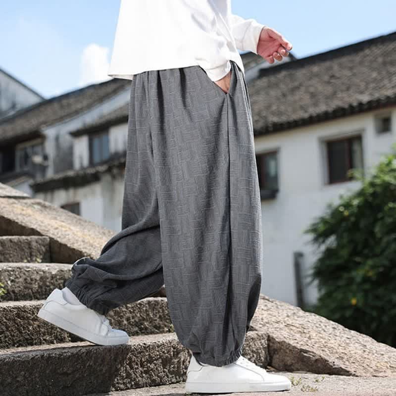 Buddha Stones Pantaloni alla caviglia da uomo stile harem con coulisse, casual, vintage, vintage, autunno/inverno, con motivo geometrico e tasca. - image 14
