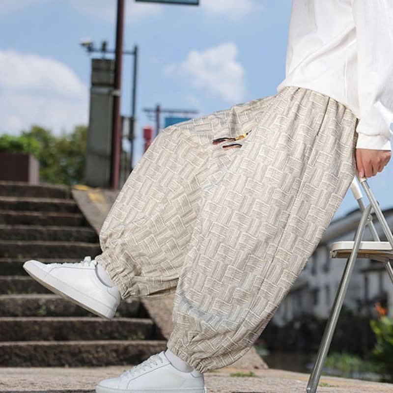 Buddha Stones Pantaloni alla caviglia da uomo stile harem con coulisse, casual, vintage, vintage, autunno/inverno, con motivo geometrico e tasca. - image 7