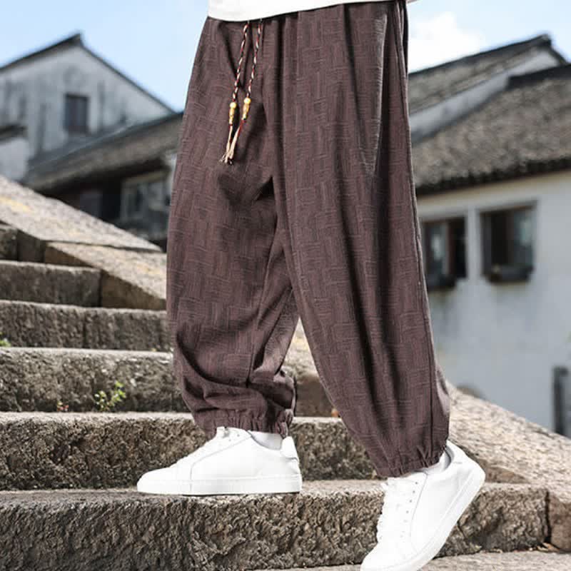 Buddha Stones Pantaloni alla caviglia da uomo stile harem con coulisse, casual, vintage, vintage, autunno/inverno, con motivo geometrico e tasca. - image 19