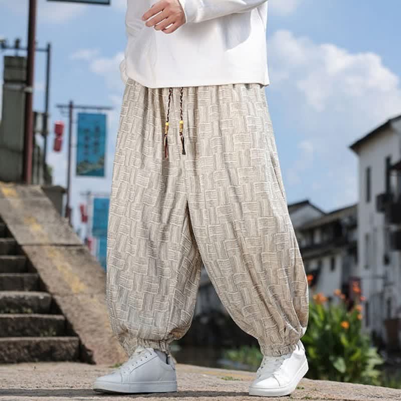 Buddha Stones Pantaloni alla caviglia da uomo stile harem con coulisse, casual, vintage, vintage, autunno/inverno, con motivo geometrico e tasca. - image 6