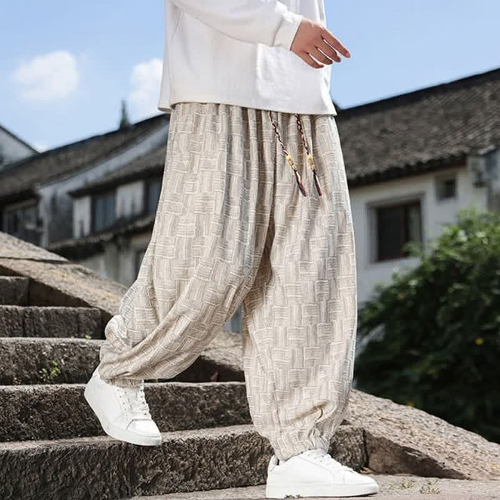 Buddha Stones Pantaloni alla caviglia da uomo stile harem con coulisse, casual, vintage, vintage, autunno/inverno, con motivo geometrico e tasca. - image 9