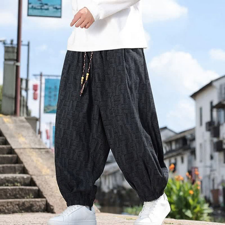 Buddha Stones Pantaloni alla caviglia da uomo stile harem con coulisse, casual, vintage, vintage, autunno/inverno, con motivo geometrico e tasca. - image 4