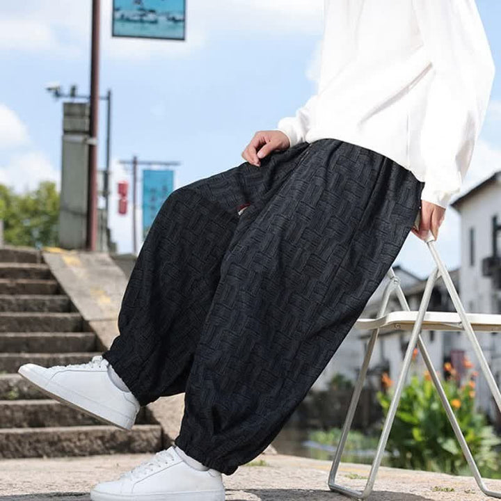 Buddha Stones Pantaloni alla caviglia da uomo stile harem con coulisse, casual, vintage, vintage, autunno/inverno, con motivo geometrico e tasca. - image 2