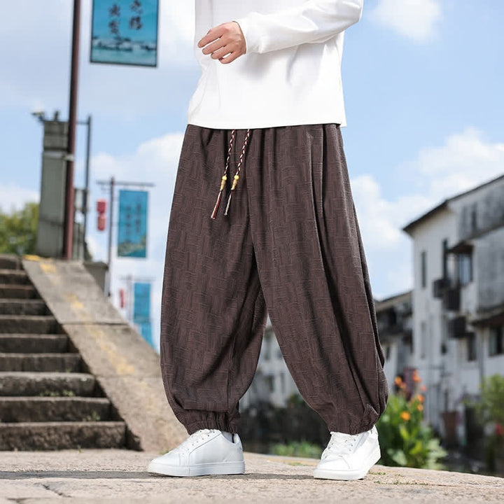 Buddha Stones Pantaloni alla caviglia da uomo stile harem con coulisse, casual, vintage, vintage, autunno/inverno, con motivo geometrico e tasca. - Marrone sella - US/UK/AU54, EU64 (9XL) - image 18