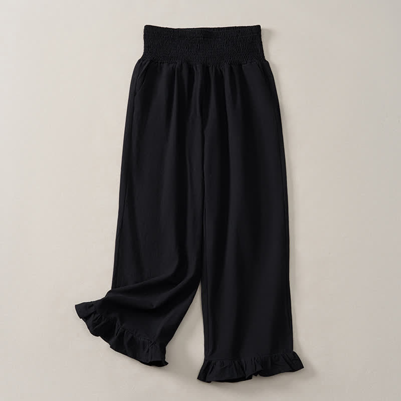 Buddha Stones Pantaloni da donna a gamba dritta con orlo arricciato, stile boho, casual, primavera/estate, per la caviglia, stile boho. - Nero - US12, UK/AU16, EU44 (2XL) - image 9