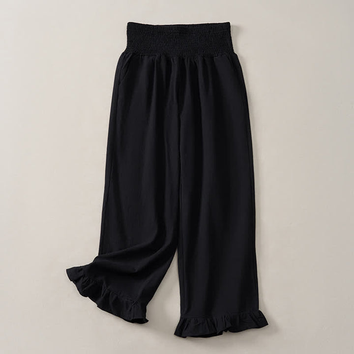 Buddha Stones Pantaloni da donna a gamba dritta con orlo arricciato, stile boho, casual, primavera/estate, per la caviglia, stile boho. - Nero - US12, UK/AU16, EU44 (2XL) - image 9