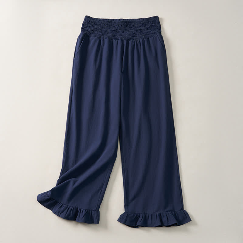 Buddha Stones Pantaloni da donna a gamba dritta con orlo arricciato, stile boho, casual, primavera/estate, per la caviglia, stile boho. - Marina - US12, UK/AU16, EU44 (2XL) - image 0