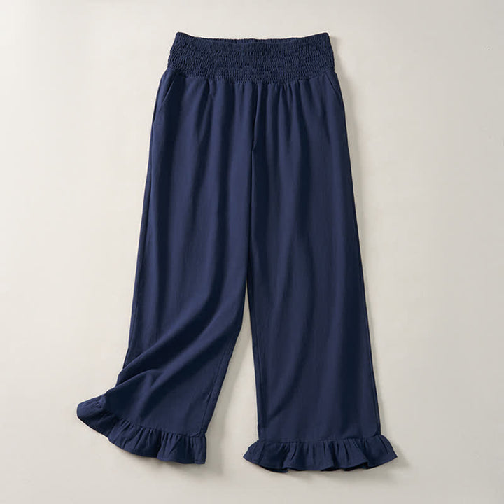Buddha Stones Pantaloni da donna a gamba dritta con orlo arricciato, stile boho, casual, primavera/estate, per la caviglia, stile boho. - Marina - US12, UK/AU16, EU44 (2XL) - image 0