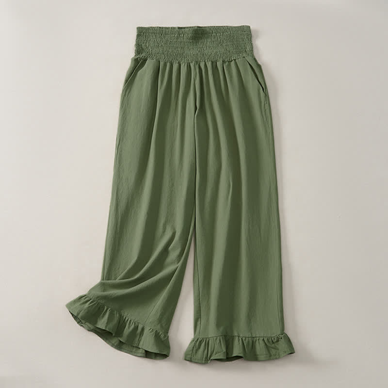 Buddha Stones Pantaloni da donna a gamba dritta con orlo arricciato, stile boho, casual, primavera/estate, per la caviglia, stile boho. - Verde oliva - US12, UK/AU16, EU44 (2XL) - image 18
