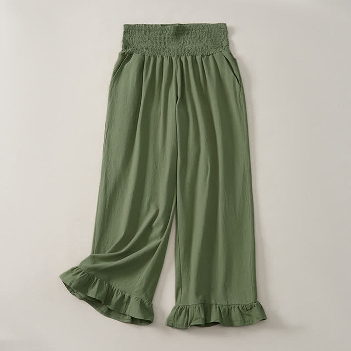 Buddha Stones Pantaloni da donna a gamba dritta con orlo arricciato, stile boho, casual, primavera/estate, per la caviglia, stile boho. - Verde oliva - US12, UK/AU16, EU44 (2XL) - image 18