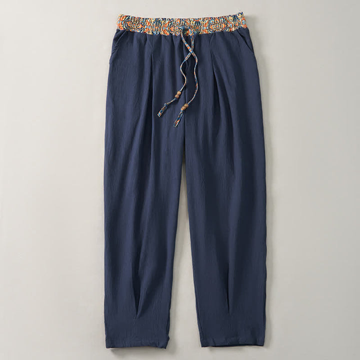 Buddha Stones Pantaloni lunghi da uomo primaverili/estivi casual boho con coulisse, motivo geometrico e vita elasticizzata, modello affusolato con tasche. - image 14