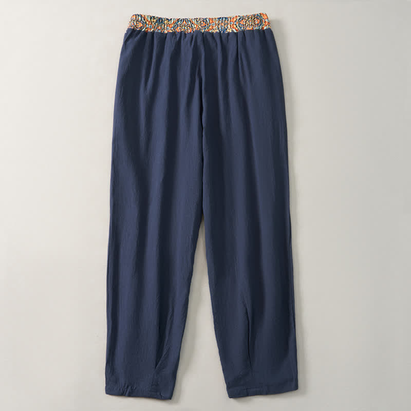 Buddha Stones Pantaloni lunghi da uomo primaverili/estivi casual boho con coulisse, motivo geometrico e vita elasticizzata, modello affusolato con tasche. - image 15