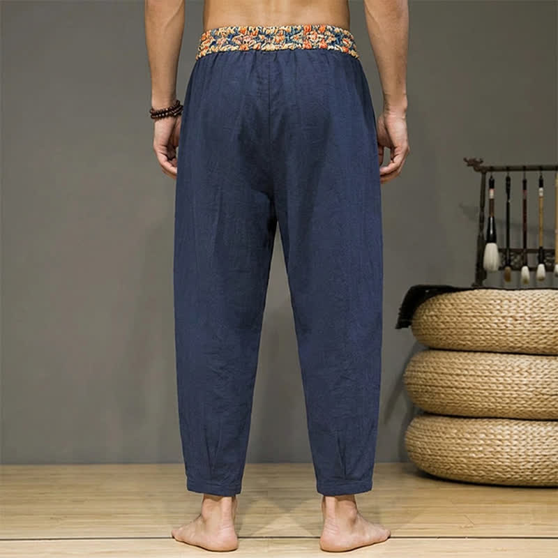 Buddha Stones Pantaloni lunghi da uomo primaverili/estivi casual boho con coulisse, motivo geometrico e vita elasticizzata, modello affusolato con tasche. - image 13