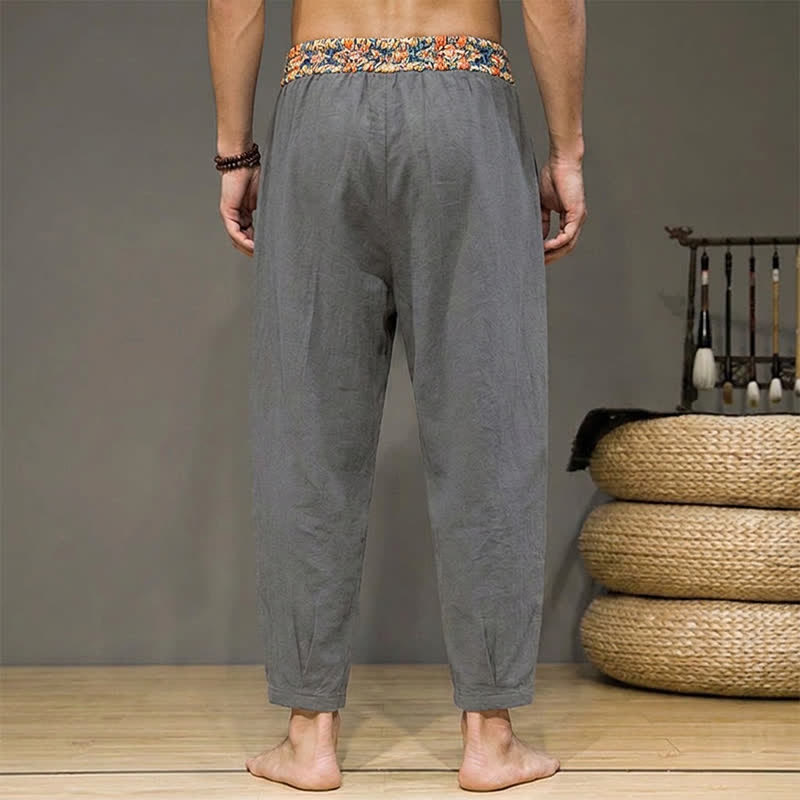 Buddha Stones Pantaloni lunghi da uomo primaverili/estivi casual boho con coulisse, motivo geometrico e vita elasticizzata, modello affusolato con tasche. - image 25