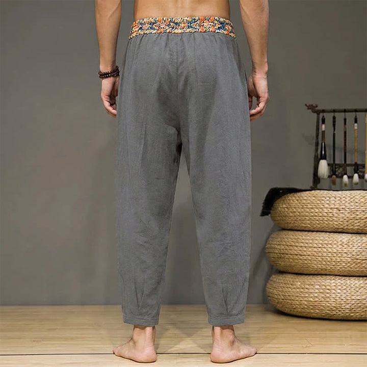 Buddha Stones Pantaloni lunghi da uomo primaverili/estivi casual boho con coulisse, motivo geometrico e vita elasticizzata, modello affusolato con tasche. - image 25